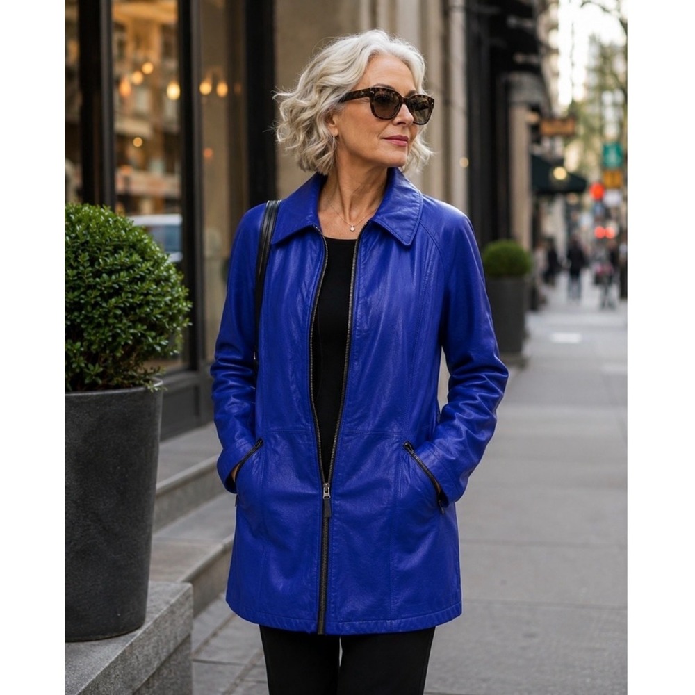 Wilsons Limited Editions Cobalt Blue Minimalist Leather Car Coat‎ Vintage XL